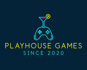 Neon Cocktail Game Console logo design