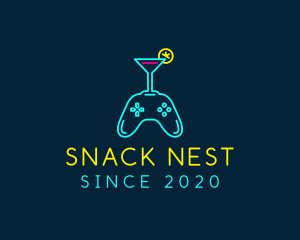 Neon Cocktail Game Console logo design