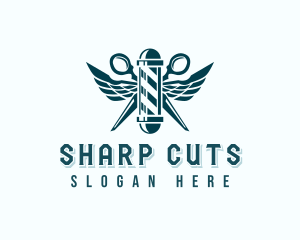 Scissors Barber Wings logo design