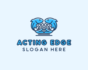 Symmetrical Aquatic Fish logo design