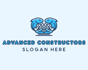 Symmetrical Aquatic Fish logo design