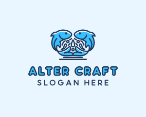 Symmetrical Aquatic Fish logo design