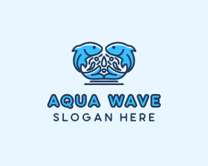 Symmetrical Aquatic Fish logo design