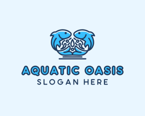 Symmetrical Aquatic Fish logo design