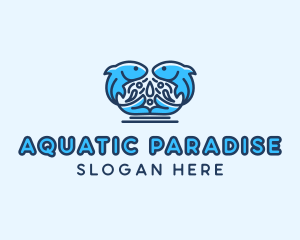 Symmetrical Aquatic Fish logo design