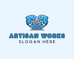 Symmetrical Aquatic Fish logo design