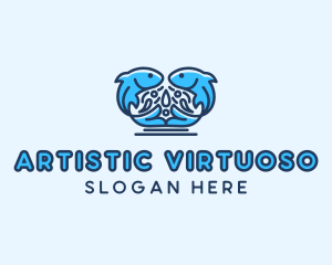 Symmetrical Aquatic Fish logo design