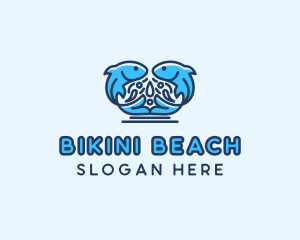 Symmetrical Aquatic Fish logo design