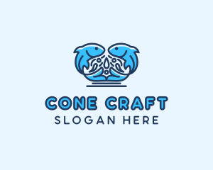 Symmetrical Aquatic Fish logo design