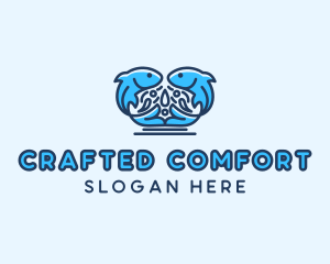 Symmetrical Aquatic Fish logo design