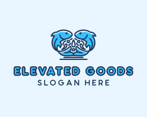 Symmetrical Aquatic Fish logo design