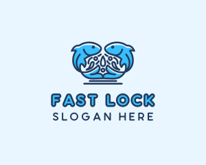 Symmetrical Aquatic Fish logo design