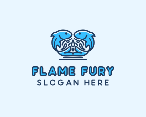 Symmetrical Aquatic Fish logo design