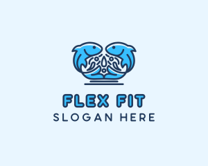 Symmetrical Aquatic Fish logo design