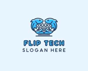 Symmetrical Aquatic Fish logo design