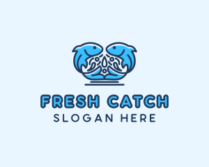 Symmetrical Aquatic Fish logo design