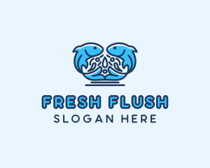 Symmetrical Aquatic Fish logo design