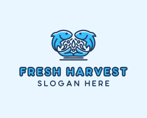 Symmetrical Aquatic Fish logo design