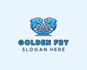 Symmetrical Aquatic Fish logo design