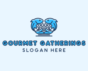 Symmetrical Aquatic Fish logo design