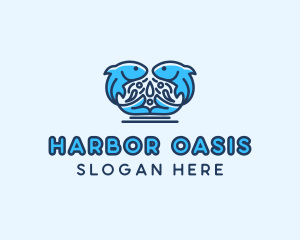 Symmetrical Aquatic Fish logo design