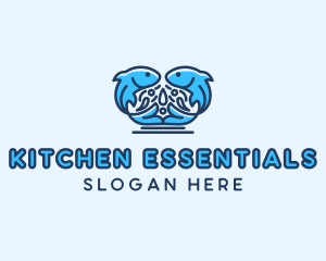 Symmetrical Aquatic Fish logo design