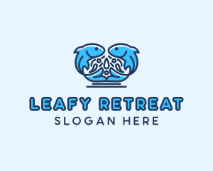 Symmetrical Aquatic Fish logo design