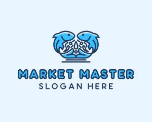 Symmetrical Aquatic Fish logo design