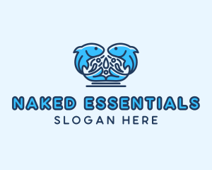 Symmetrical Aquatic Fish logo design