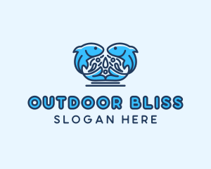 Symmetrical Aquatic Fish logo design