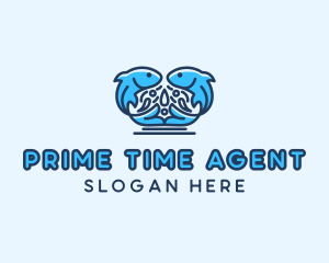 Symmetrical Aquatic Fish logo design