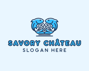 Symmetrical Aquatic Fish logo design