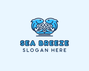 Symmetrical Aquatic Fish logo design