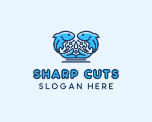 Symmetrical Aquatic Fish logo design