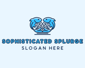 Symmetrical Aquatic Fish logo design