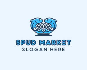 Symmetrical Aquatic Fish logo design