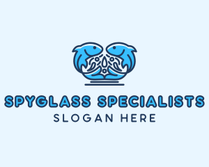 Symmetrical Aquatic Fish logo design