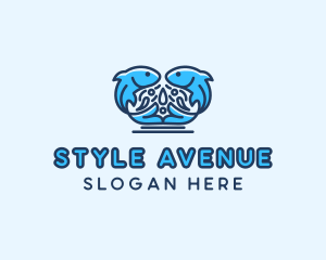 Symmetrical Aquatic Fish logo design