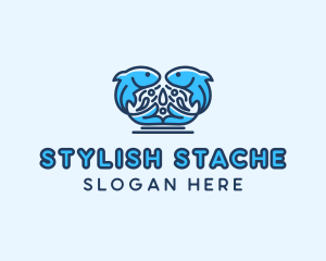 Symmetrical Aquatic Fish logo design