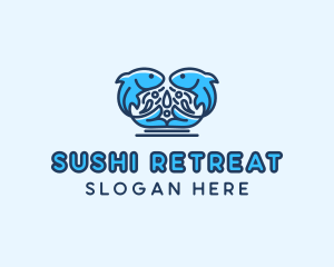 Symmetrical Aquatic Fish logo design