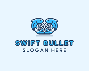 Symmetrical Aquatic Fish logo design