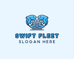 Symmetrical Aquatic Fish logo design