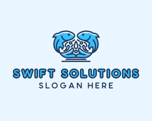 Symmetrical Aquatic Fish logo design