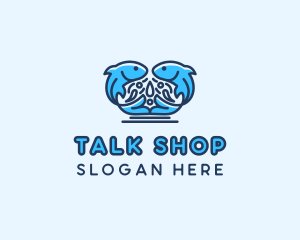 Symmetrical Aquatic Fish logo design