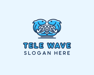 Symmetrical Aquatic Fish logo design