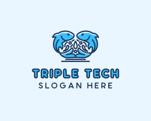 Symmetrical Aquatic Fish logo design