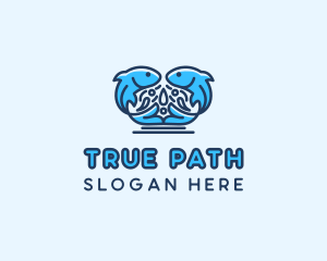 Symmetrical Aquatic Fish logo design