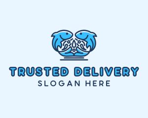 Symmetrical Aquatic Fish logo design