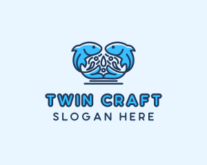 Symmetrical Aquatic Fish logo design