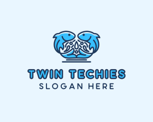 Symmetrical Aquatic Fish logo design